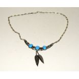 Native American silver and turquoise necklace possibly Navajo