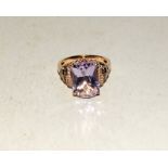14ct yellow gold substantial diamond and amethyst ring approx 5ct. Size N