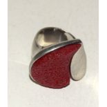 Silver fashion ring with tear drop red blood stone size p