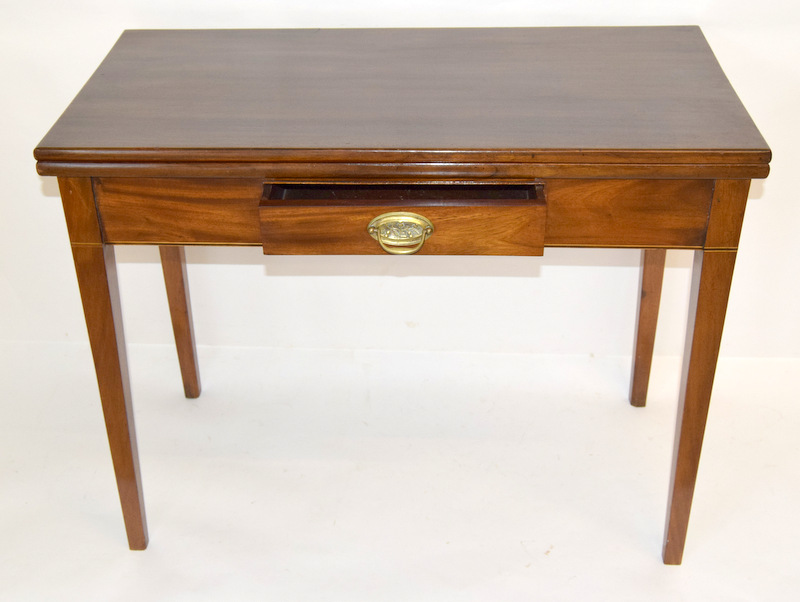 Solid mahogany antique fold over tea table with drawer. 73 x 90 x 45cm - Image 2 of 3