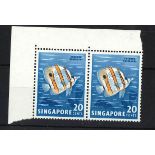 Singapore pair of Rare 1962 stamps with 'Nick in Fin'