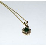 14ct yellow gold emerald and diamond pendant necklace