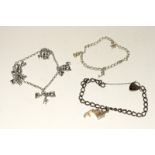 3 x silver charm bracelets and charms