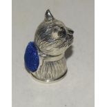 Silver pin cushion in the form of a cat