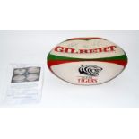 Leicester Tigers Rugby Ball 1990s' . Signed by 17 players. Signatures Include Will Greenwood, Neil