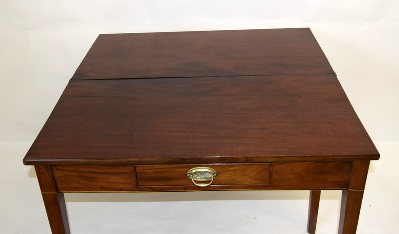 Solid mahogany antique fold over tea table with drawer. 73 x 90 x 45cm - Image 3 of 3