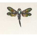 Silver enamel and opal set butterfly brooch