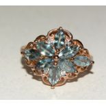 9ct gold Ladies Aquamarine cluster diamond set ring size P