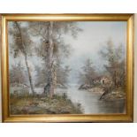 Gilt framed picture of a woodland scene. 50 x 60cm
