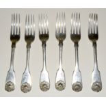 6 Georgian dinner forks with stag head motif. 3 by John & Henry Lias London 1847 and 3 by William