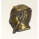 Brass vesta case in the form of a devil's head with glass eyes