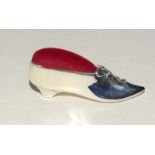 Silver Victorian style shoe pincushion