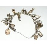 Silver charm bracelet together with 15 charms