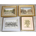 3 French Architectural prints and one other. 52 x 62cm