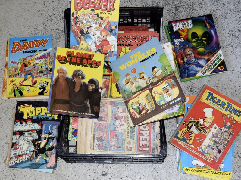 Selection of vintage children's books and comics