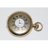 9ct half hunter pocket watch. Swiss button wind movement. Tavvannes Watch Co GWO. 71.7g