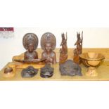 Collection of carved African figures and treen items