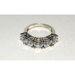 Silver five stone CZ dress ring. Size N