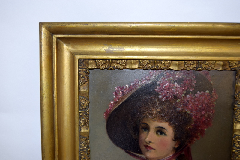 Oil on board of a lady in a bonnet 36 x 37cm - Image 2 of 6