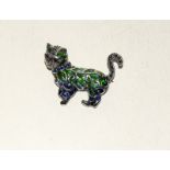 Silver plique a jour cat brooch