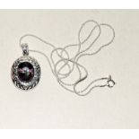 Silver CZ and amethyst pendant necklace on silver chain