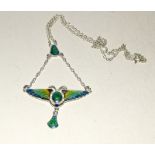 Silver and enamel Art Nouveau style pendant necklace