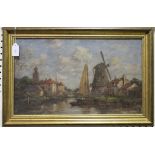 Dutch School - View along a Canal, 19th century oil on canvas, indistinctly signed, 29.5cm x 50cm,