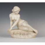 E. Battiglia - an early 20th century Italian carved white marble figure of a seated female nude,