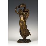 Leon Noel Delagrange - an Art Nouveau gilt patinated cast bronze figure of a maiden supporting a