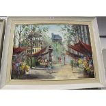 H.F. Borton - Parisian Flower Market, oil on canvas, signed, 49.5cm x 69cm.