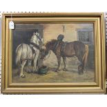 Dorothy Hopper - Two Shire Horses, oil on canvas, signed and dated 1900, 39cm x 54cm, within a