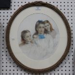 Arthur Ackland Hunt - Oval Portrait of Two Boys, and Oval Portrait of Three Girls, a pair of
