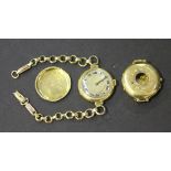 An 18ct gold circular cased lady's wristwatch, import mark London 1915, case diameter 2.5cm, on an
