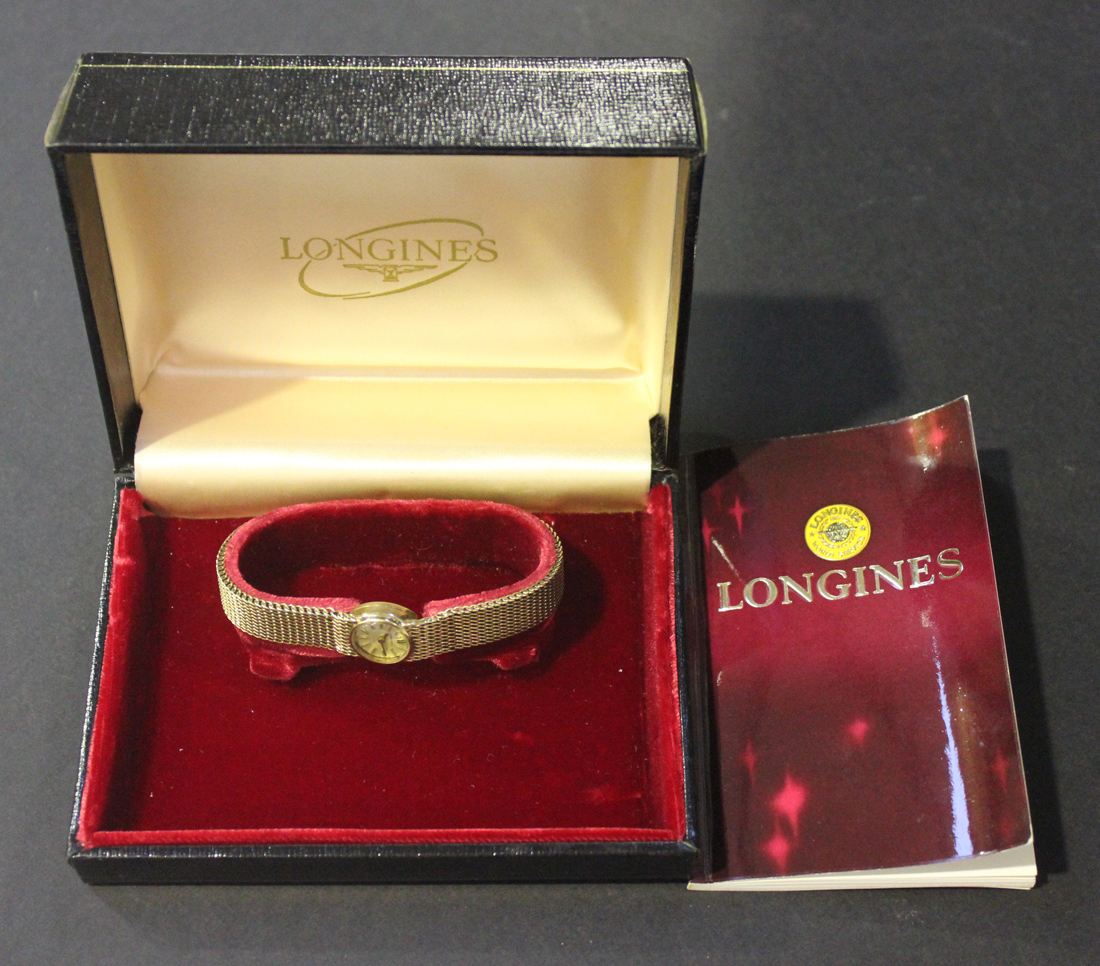 A Longines 9ct gold lady's bracelet wristwatch, the signed jewelled movement numbered '410', '