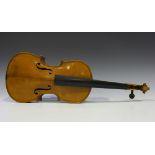 A violin with two-piece back, length of back excluding button 34.9cm.