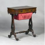 A Regency rosewood work table, in the manner of Gillows of Lancaster, the moulded rectangular top