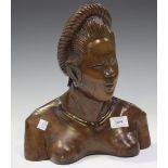 A 20th century Balinese carved hardwood bust of a lady, height 30cm.