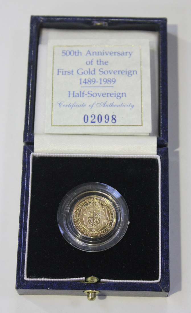 A United Kingdom proof half-sovereign 1989 commemorating The Five Hundredth Anniversary of the First