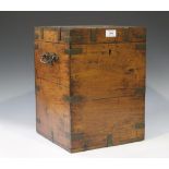 A late 19th century hardwood and brass bound box, the sides with applied handles, height 39cm, width