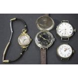 A 9ct gold cased lady's wristwatch, Birmingham 1927, on a cord strap, a silver circular cased