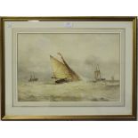 Frederick James Aldridge - Seascape with Barge and Sailing Vessels, watercolour, signed, 33cm x