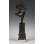 Robin Shippard - an early 20th century brown patinated cast bronze figure of a windswept girl,