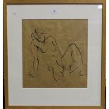 Alison Milner-Gulland - Study of a Female Nude, pen and ink, 39.5cm x 37cm, within an oak frame.