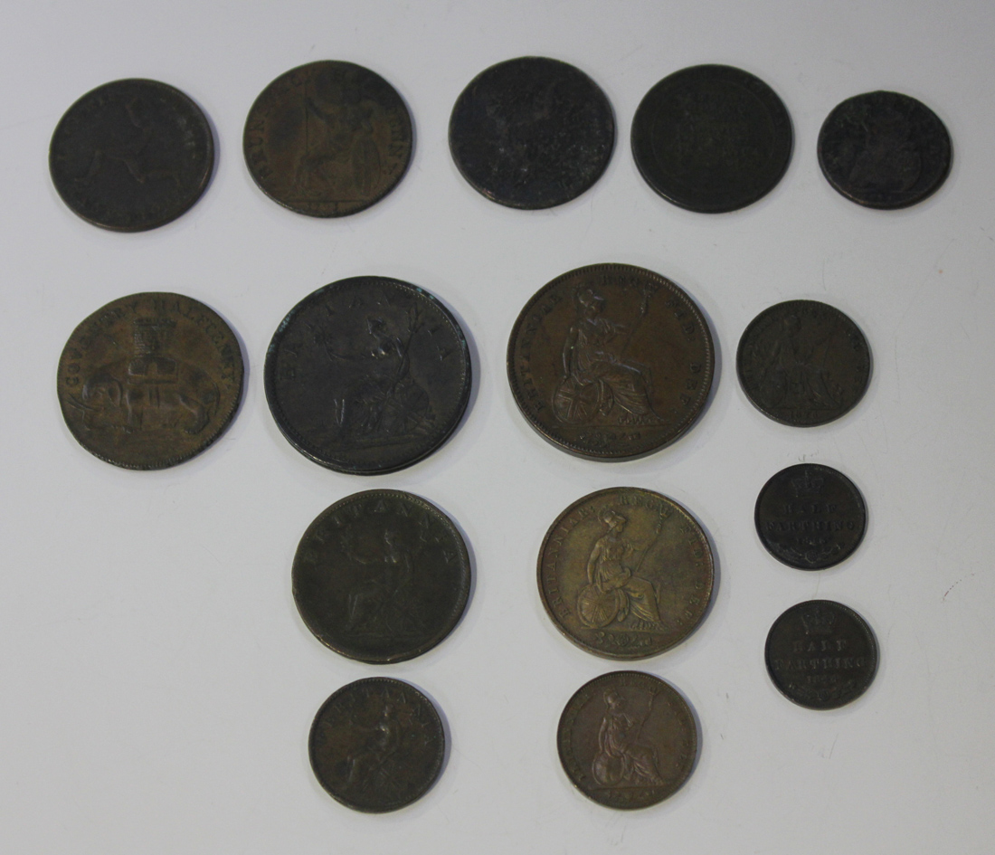 A group of British copper coins, comprising a George III penny 1807, a halfpenny 1807 and a farthing - Image 2 of 2