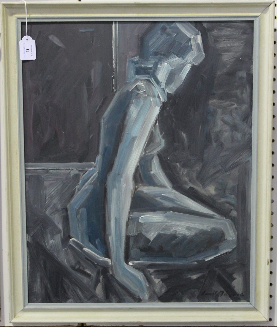 Continental School - Study of a Female Nude, 20th century oil on board, indistinctly signed '