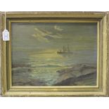 L.J. Roy - Coastal View with a Sailing Boat, oil on board, signed, 29cm x 39cm, together with