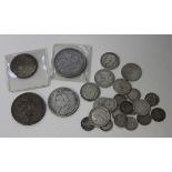 A group of mostly British coins, comprising two crowns 1935, a double florin 1890, a half-crown