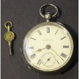 A Victorian silver cased keywind open-faced pocket watch, the gilt full plate movement detailed 'No.