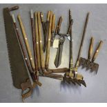 A collection of 19th and early 20th century gardening tools, including a pair of early 19th