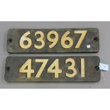 Two steam locomotive smoke box plates, one numbered '47431', the other '63967', widths 54cm.